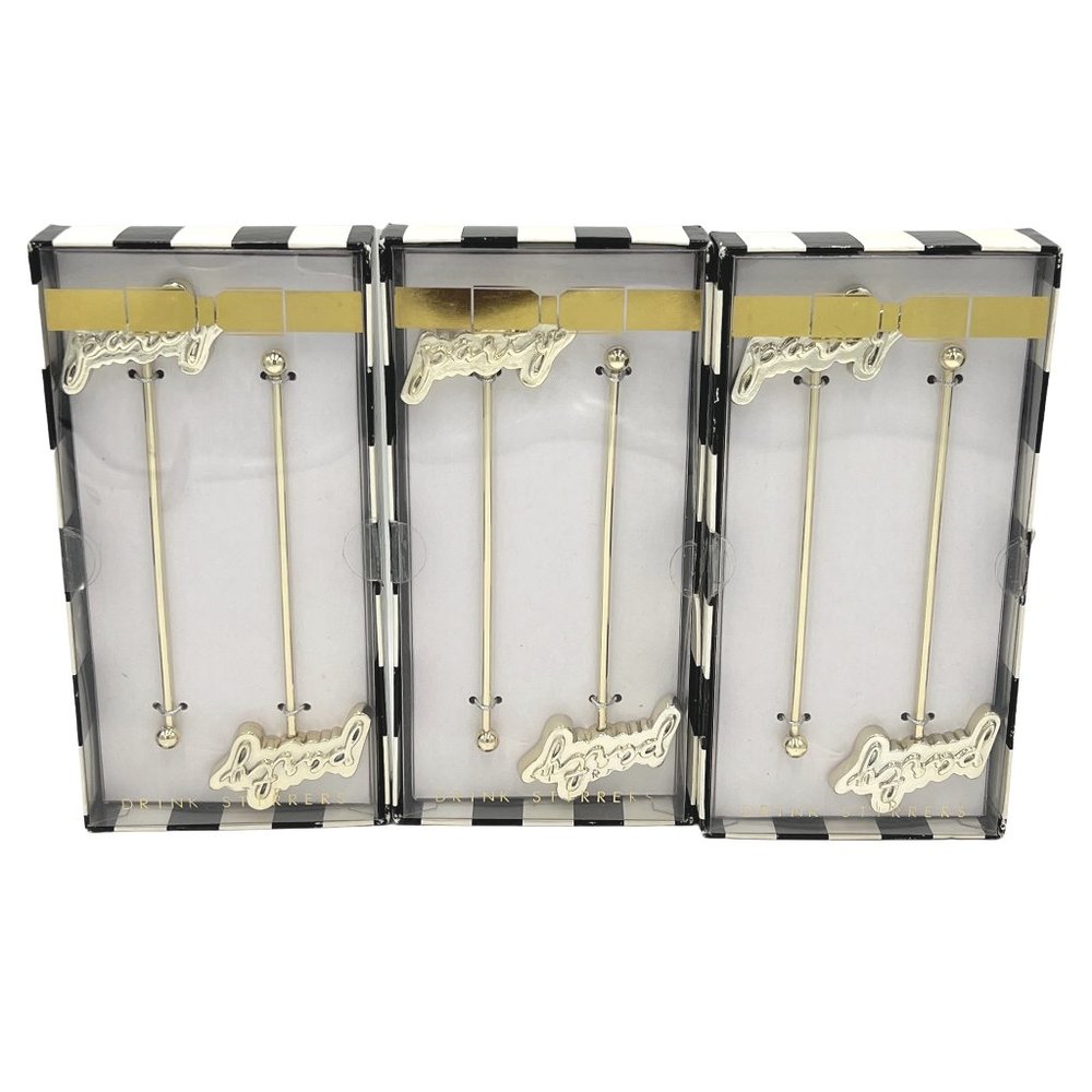 8 OAK LANE Set of 6 Gold "Party" Cocktail Drink Acrylic Stir Sticks NIB - Picture 2 of 8